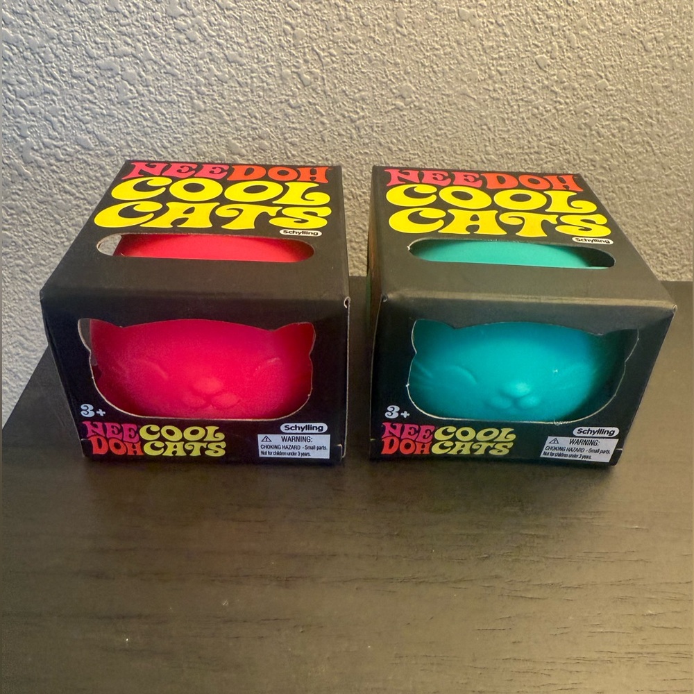 Neon Pink & Teal Cool Cats Stress Toy Duo - Neenah/Needoh Style